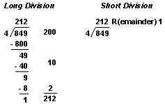 Long division and short division example