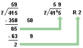 415 divided by 7; long division