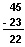 Vertical substraction problem, 45 - 23 = 22