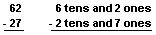 Borrowing subtraction problem, 1st step