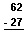 Vertical subtraction problem, 62 - 27