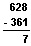 3-digit subtraction problem, 628 - 361 = __7