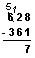 3-digit subtraction problem, borrowing, 628-371=_7