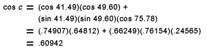 Find measure of arc c with law of cosines for ..