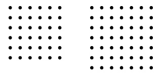 Dot pictures showing multiplication squares