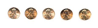 A group of 5 pennies (subtraction by thinking)