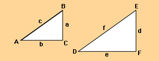 Figure: right triangles ABC and DEF