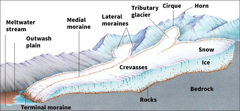 Sectional view of a valley glacier