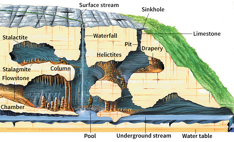 Sectional view of a solution cave