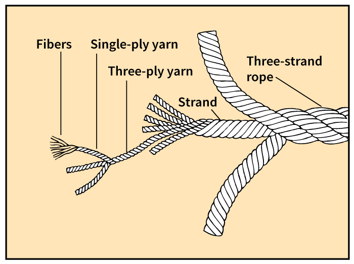 Parts of a three-strand rope