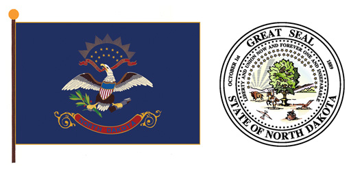 North Dakota flag and seal