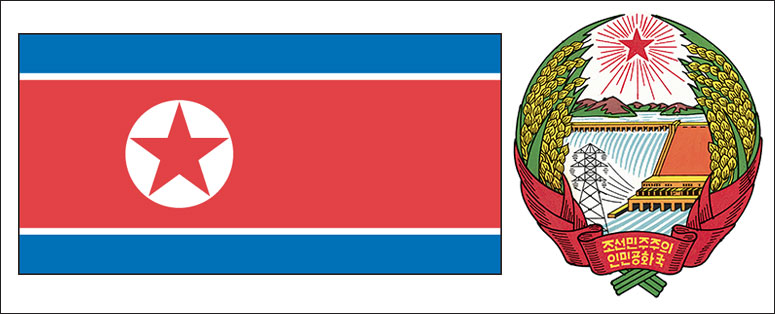 North Korea flag and coat of arms