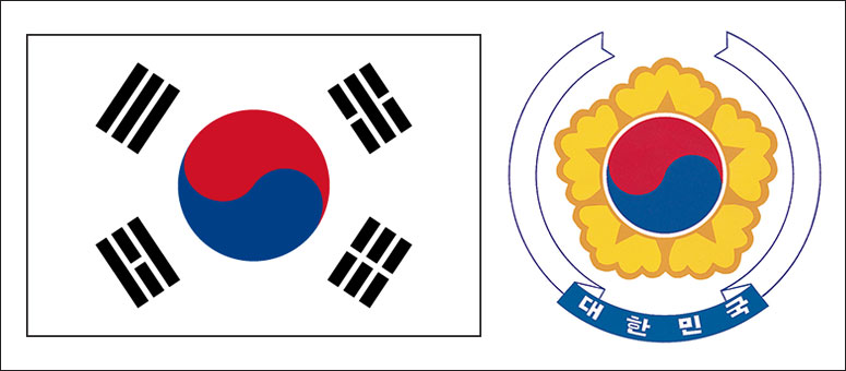 South Korea flag and coat of arms