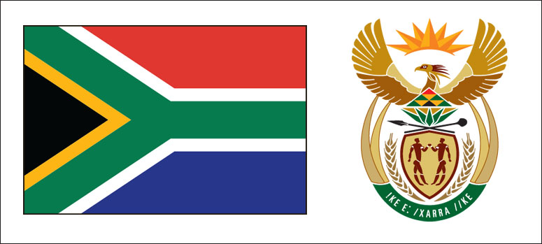 South Africa flag and coat of arms