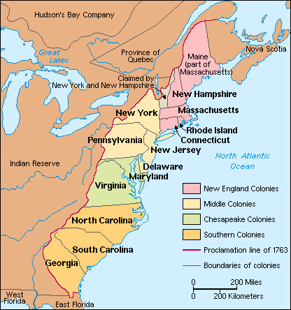 Thirteen British colonies in America, 1763