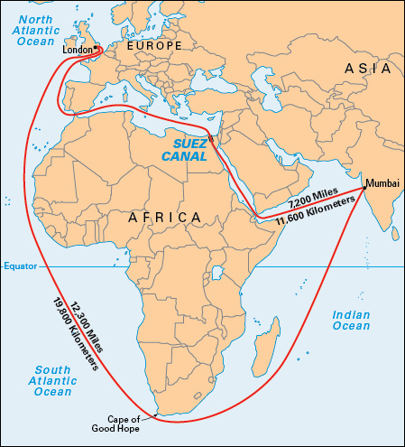 Suez Canal shortens sea voyages