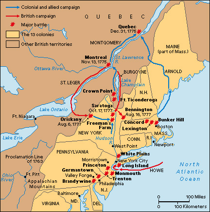 Revolutionary War: overview of battles and campaigns in the North