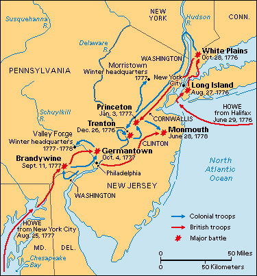 Revolutionary War battles: Pennsylvania, New Jersey, and New York