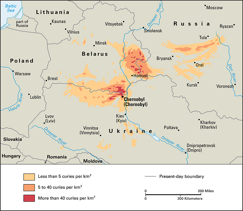 Chernobyl radiation fallout areas