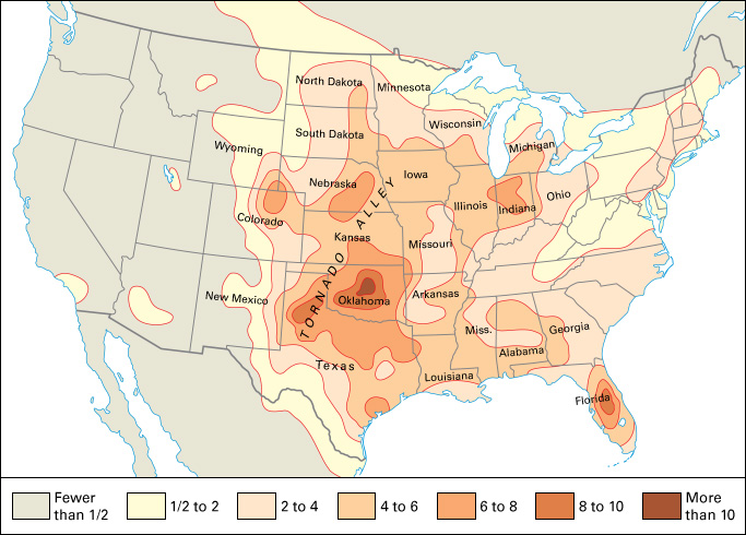 Where tornadoes strike in the United States