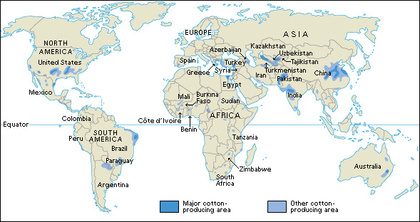 Cotton-producing areas of the world