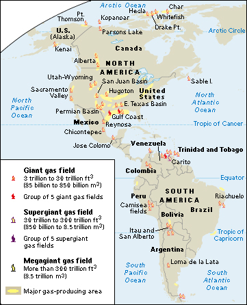 Natural gas regions of the Western Hemisphere