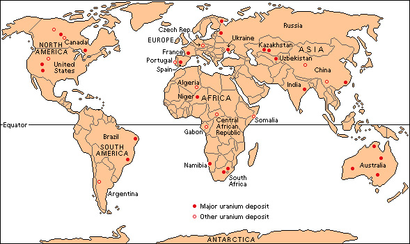 Uranium-producing areas of the world