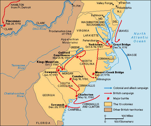 Revolutionary War: overview of battles and campaigns in the South