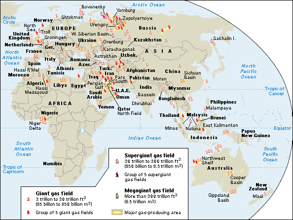 Natural gas regions of the Eastern Hemisphere