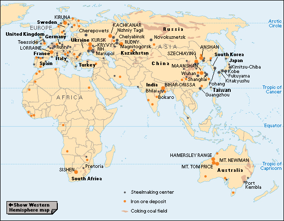 Iron and steel regions of the Eastern Hemisphere