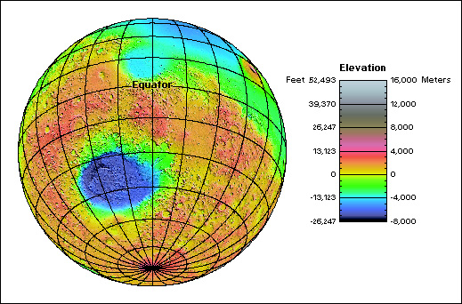 Mars elevation map - East