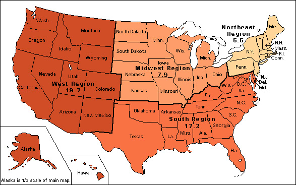 Census of 2000, U.S.: Growth by region