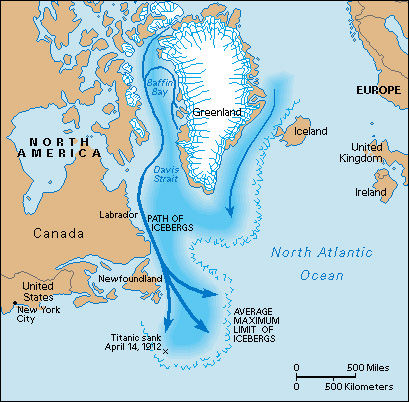 Path of North Atlantic icebergs