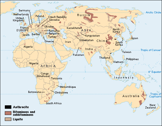 Coal deposits in the Eastern Hemisphere