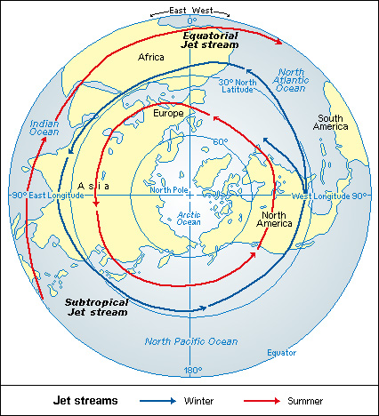 Jet streams in the Northern Hemisphere