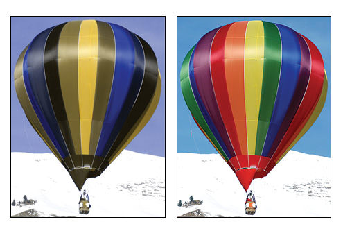 Color blindness (left) and normal color vision (right)