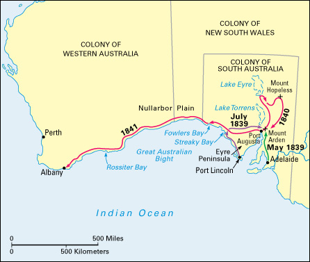 Edward John Eyre exploration map