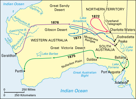 Ernest Giles exploration map