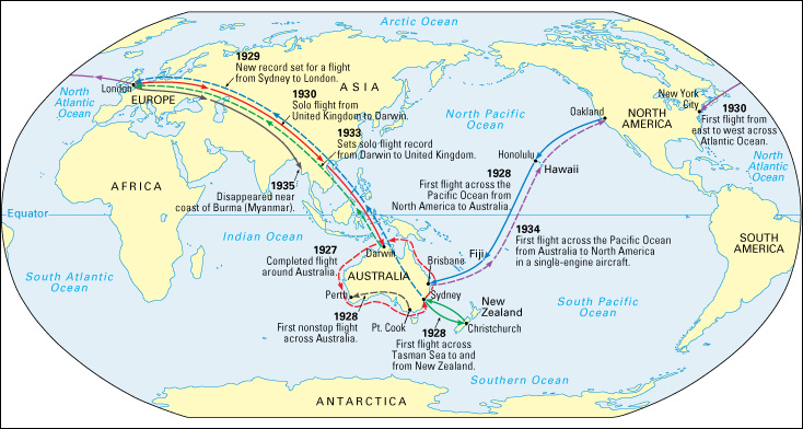 Sir Charles Kingsford Smith flight map