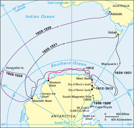 Sir Douglas Mawson exploration map