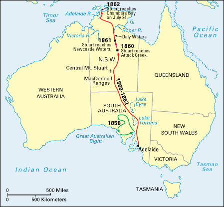 John McDouall Stuart exploration map