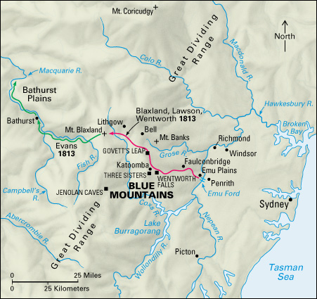 Location of the Blue Mountains in southeastern Australia