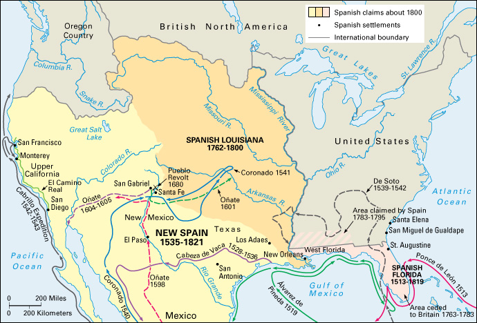 Spanish claims in North America, 1500's to 1800's