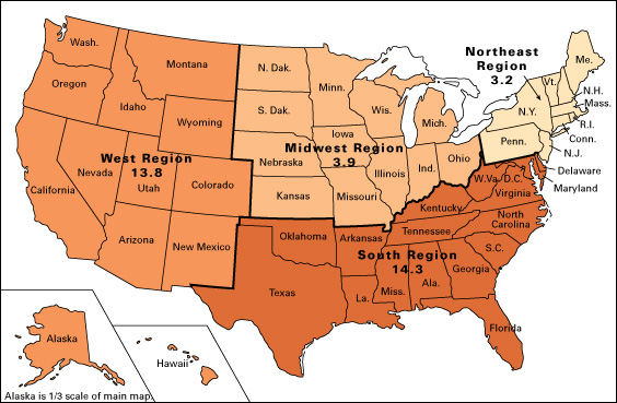 United States census of 2010 - Growth by region