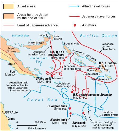 The Battle of the Coral Sea during World War II