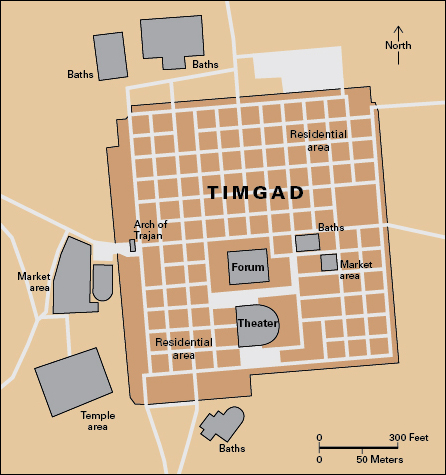 Plan of the ancient Roman city of Timgad