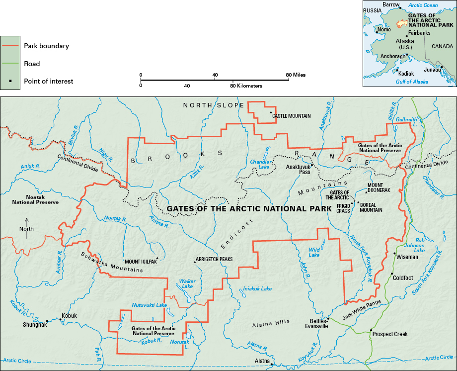 Map of Gates of the Arctic National Park