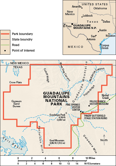 Map of Guadalupe Mountains National Park