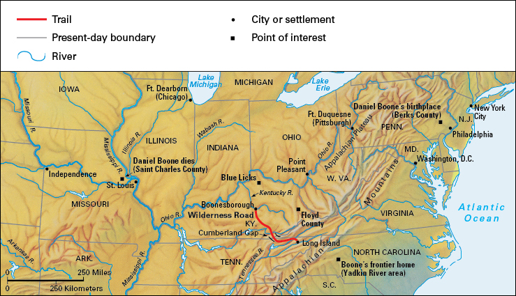 Map of Daniel Boone's life and travels