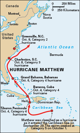 Map of Hurricane Matthew